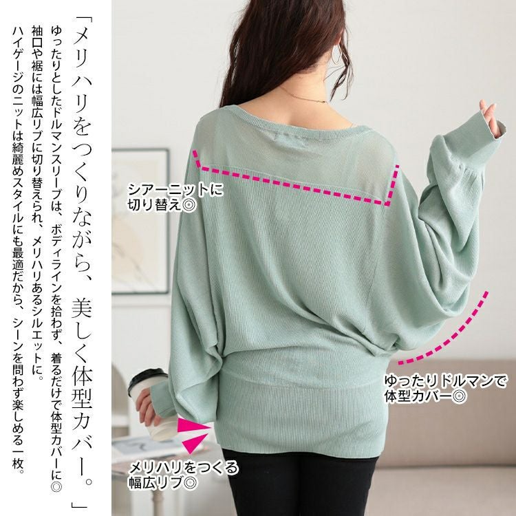 大きいサイズ レディース シアー切り替えドルマンニット　bro-0064