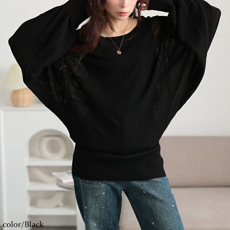 大きいサイズ レディース シアー切り替えドルマンニット　bro-0064