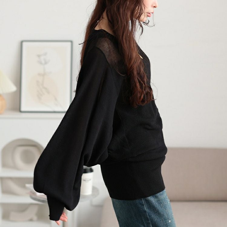 大きいサイズ レディース シアー切り替えドルマンニット　bro-0064