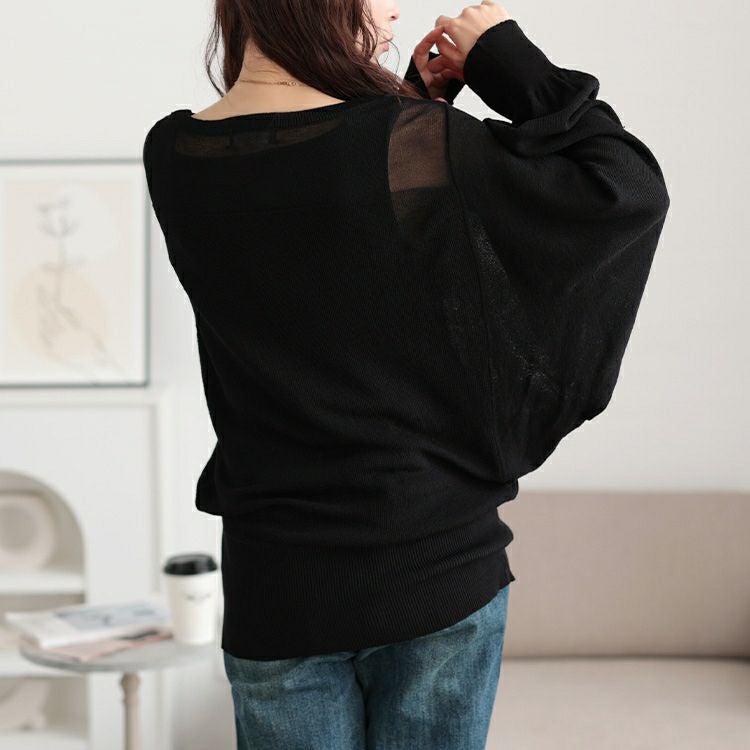 大きいサイズ レディース シアー切り替えドルマンニット　bro-0064