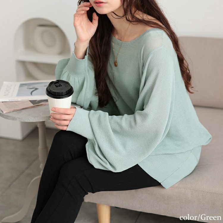 大きいサイズ レディース シアー切り替えドルマンニット　bro-0064