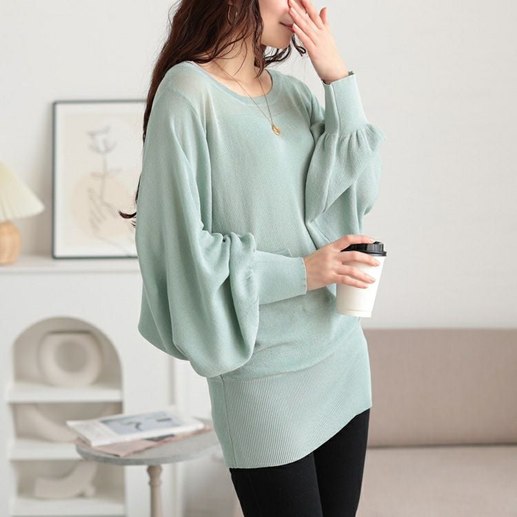 大きいサイズ レディース シアー切り替えドルマンニット　bro-0064