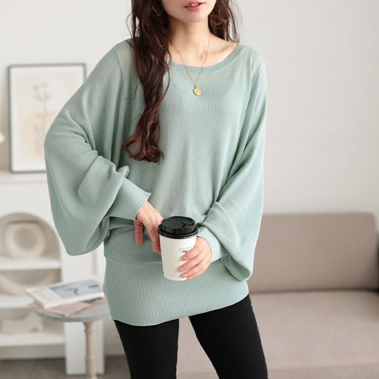 大きいサイズ レディース シアー切り替えドルマンニット　bro-0064