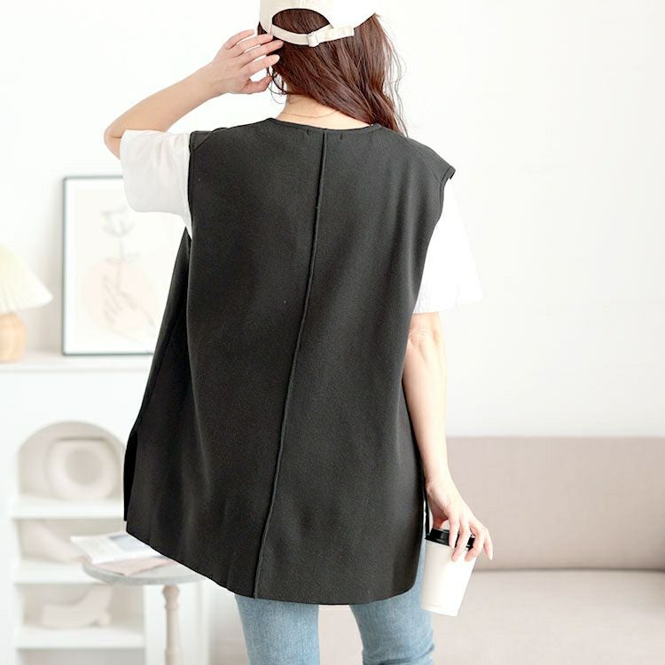 大きいサイズ レディース サイドスリット深Vネックベスト　cpdai-640651