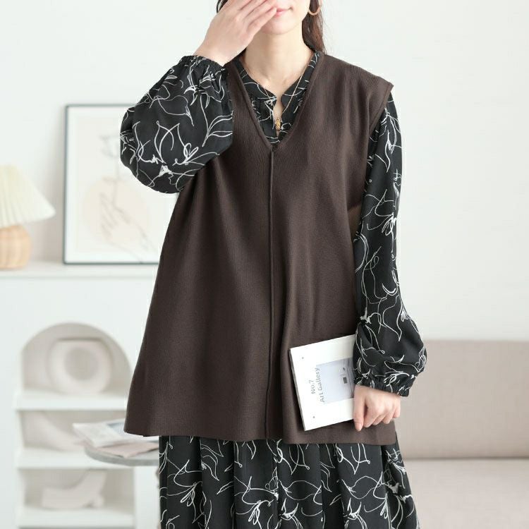 大きいサイズ レディース サイドスリット深Vネックベスト　cpdai-640651