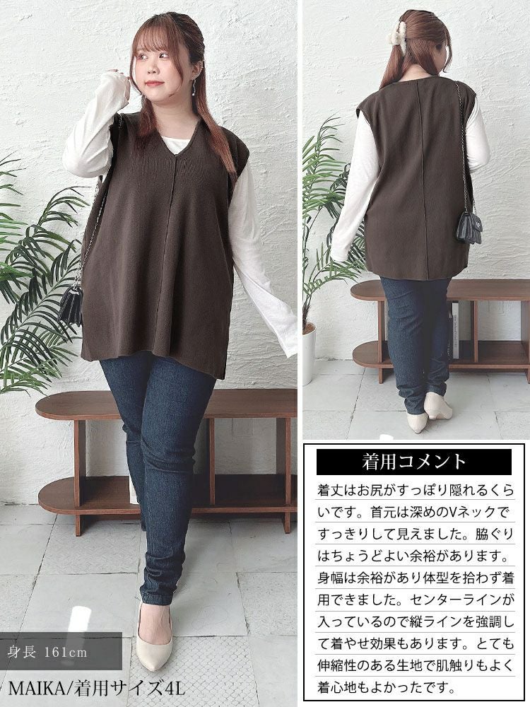 大きいサイズ レディース サイドスリット深Vネックベスト　cpdai-640651