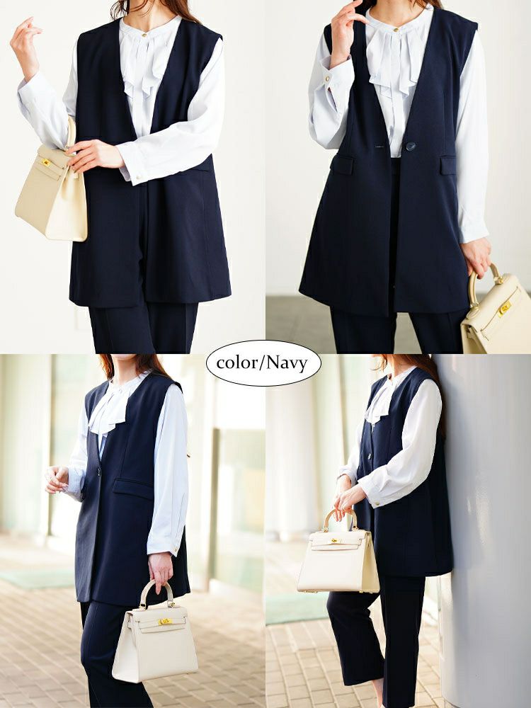 大きいサイズ レディース シワになりにくいパネルラインストレッチベスト　cpdai-640712