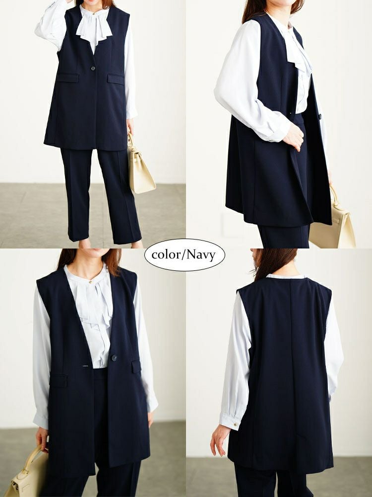 大きいサイズ レディース シワになりにくいパネルラインストレッチベスト　cpdai-640712