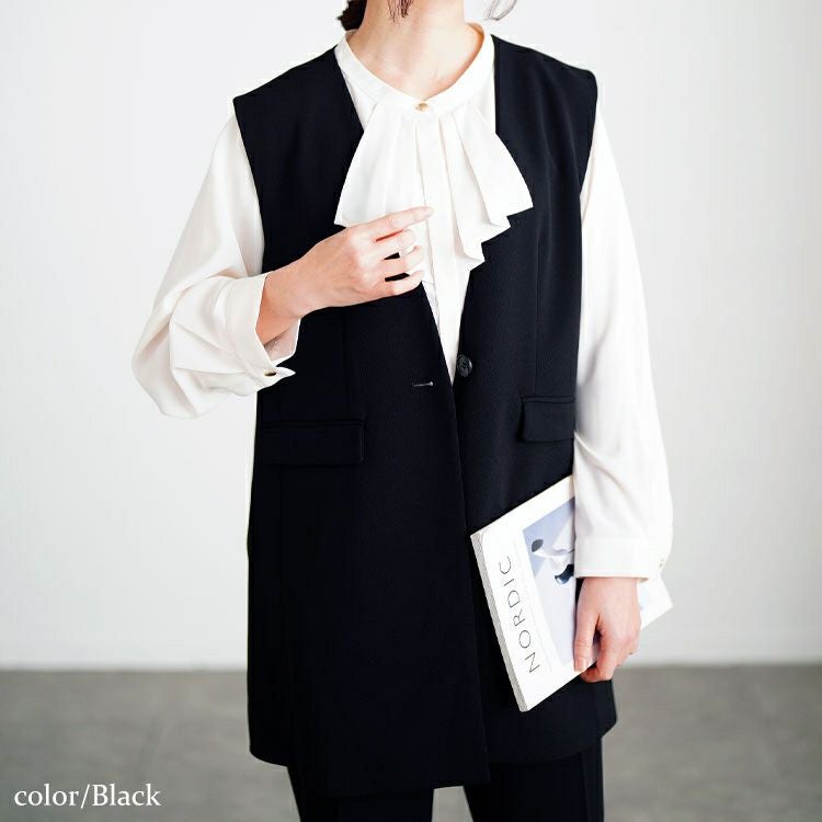 大きいサイズ レディース シワになりにくいパネルラインストレッチベスト　cpdai-640712