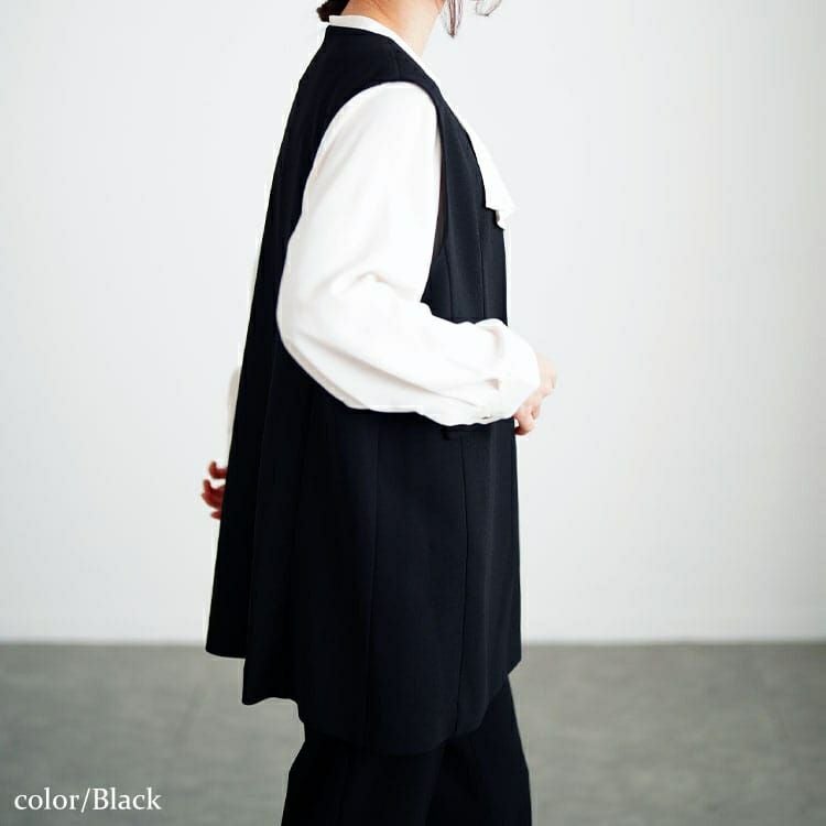 大きいサイズ レディース シワになりにくいパネルラインストレッチベスト　cpdai-640712