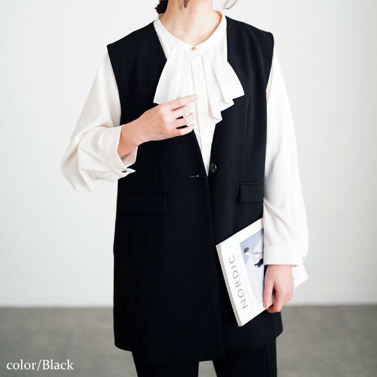 大きいサイズ レディース シワになりにくいパネルラインストレッチベスト　cpdai-640712 ブラック