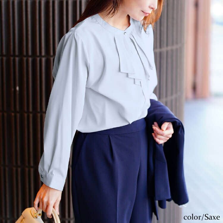 大きいサイズ レディース タックラッフルストレッチブラウス　cpdai-640715