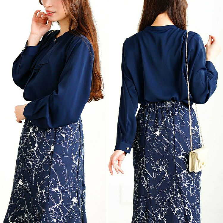 大きいサイズ レディース タックラッフルストレッチブラウス　cpdai-640715