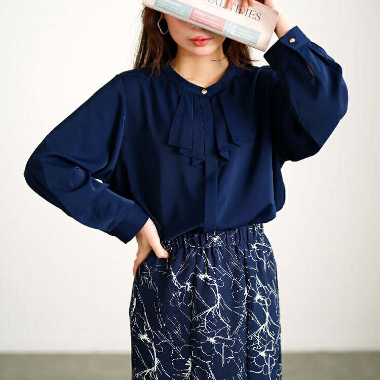 大きいサイズ レディース タックラッフルストレッチブラウス　cpdai-640715