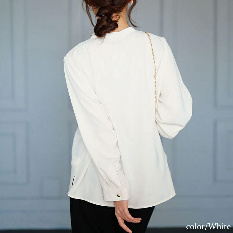 大きいサイズ レディース タックラッフルストレッチブラウス　cpdai-640715