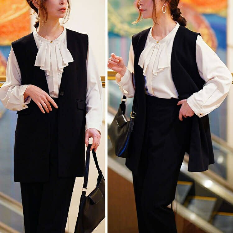 大きいサイズ レディース タックラッフルストレッチブラウス　cpdai-640715