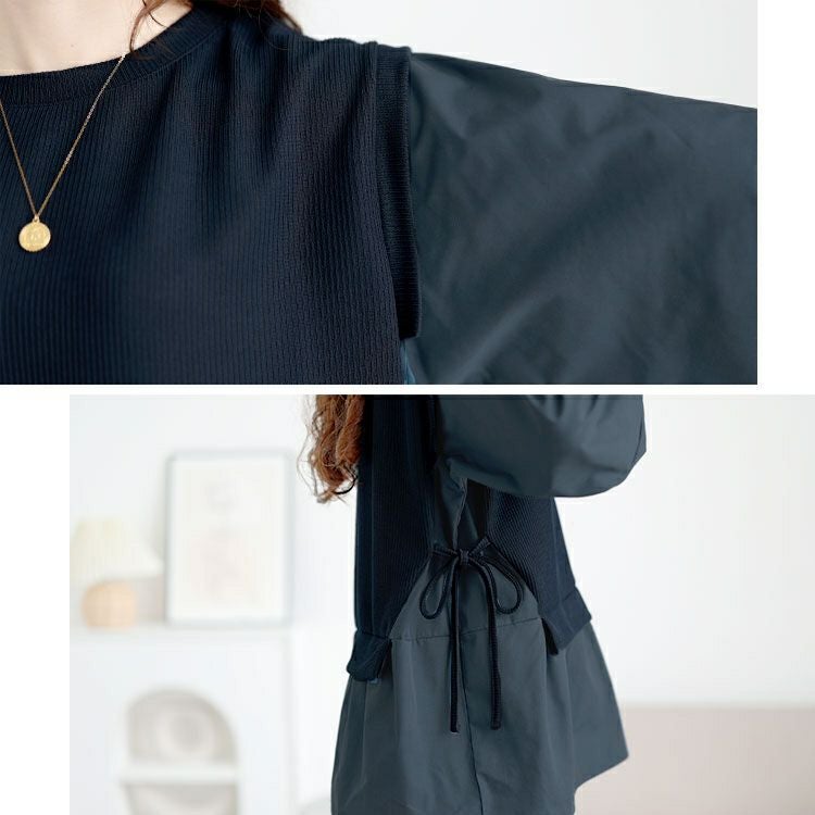 大きいサイズ レディース サイドリボンフェイクレイヤードチュニック　cpdai-659523 【メール便可】