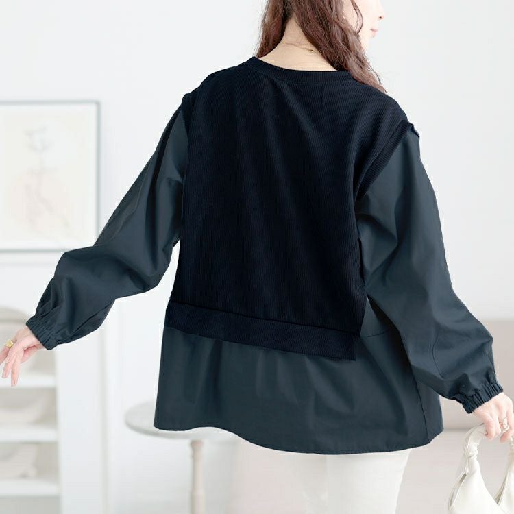 大きいサイズ レディース サイドリボンフェイクレイヤードチュニック　cpdai-659523 【メール便可】