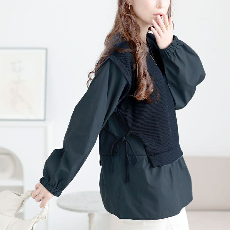 大きいサイズ レディース サイドリボンフェイクレイヤードチュニック　cpdai-659523 【メール便可】