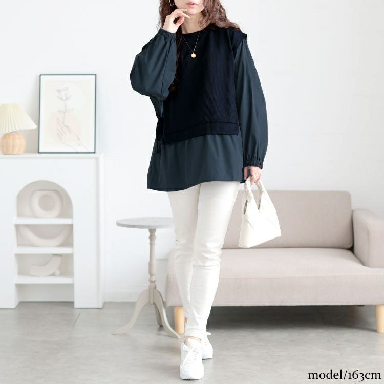 大きいサイズ レディース サイドリボンフェイクレイヤードチュニック　cpdai-659523 【メール便可】
