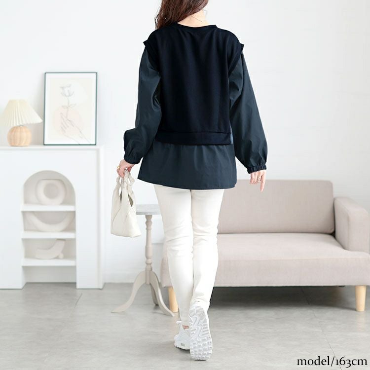 大きいサイズ レディース サイドリボンフェイクレイヤードチュニック　cpdai-659523 【メール便可】