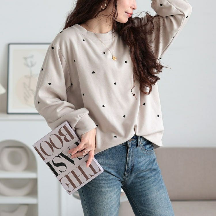 大きいサイズ レディース ミニハート刺繍プルオーバー　cpdai-659550 【メール便可】