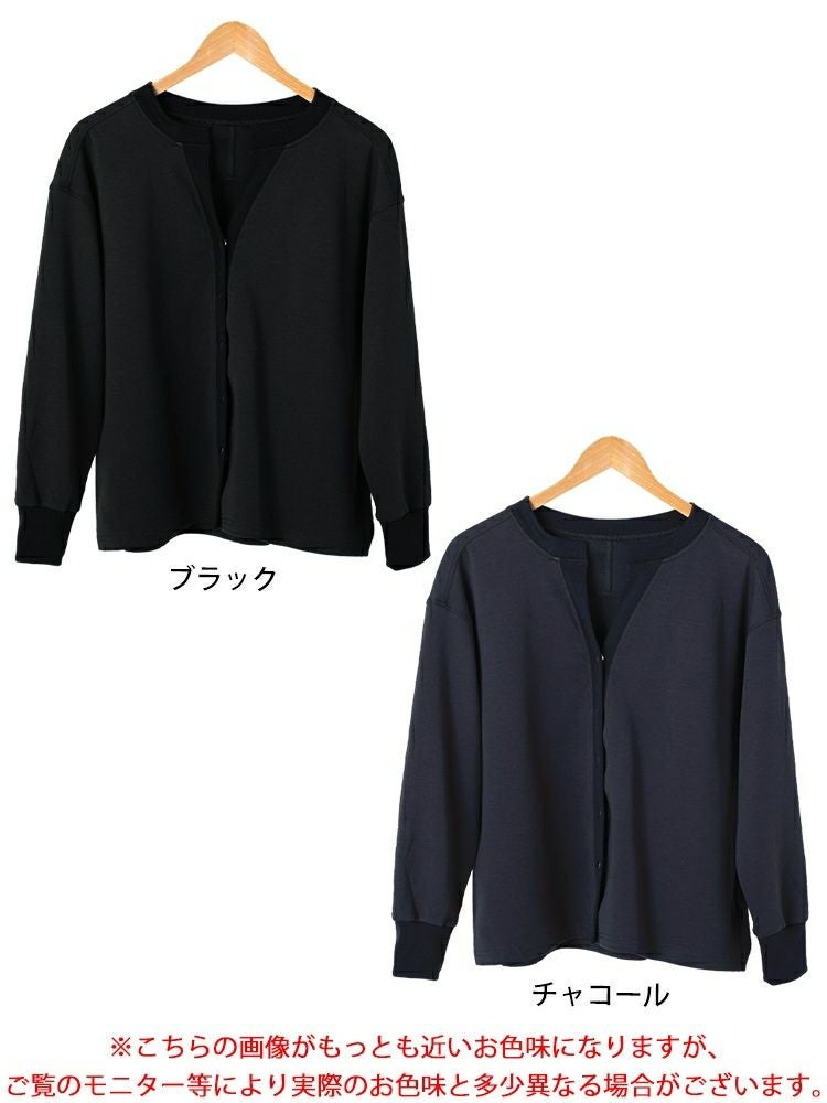 大きいサイズ レディース バイカラー切り替えキーネックカーディガン　maru-30081