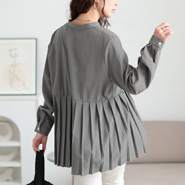 大きいサイズ レディース プリーツ切り替えキーネックチュニック　maru-30107