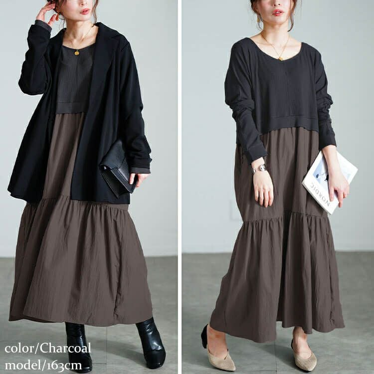 大きいサイズ レディース ハートネック切り替えティアードワンピース　sw-0691