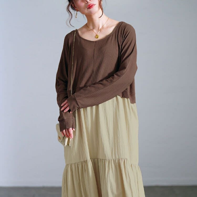 大きいサイズ レディース ハートネック切り替えティアードワンピース　sw-0691