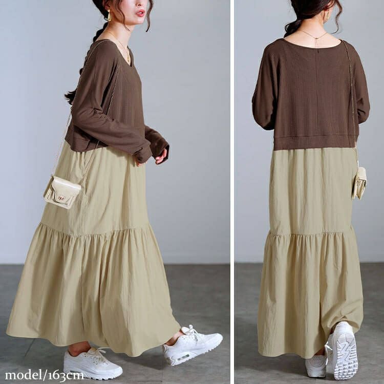 大きいサイズ レディース ハートネック切り替えティアードワンピース　sw-0691