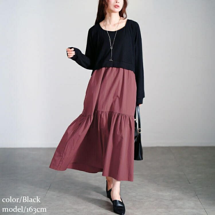 大きいサイズ レディース ハートネック切り替えティアードワンピース　sw-0691