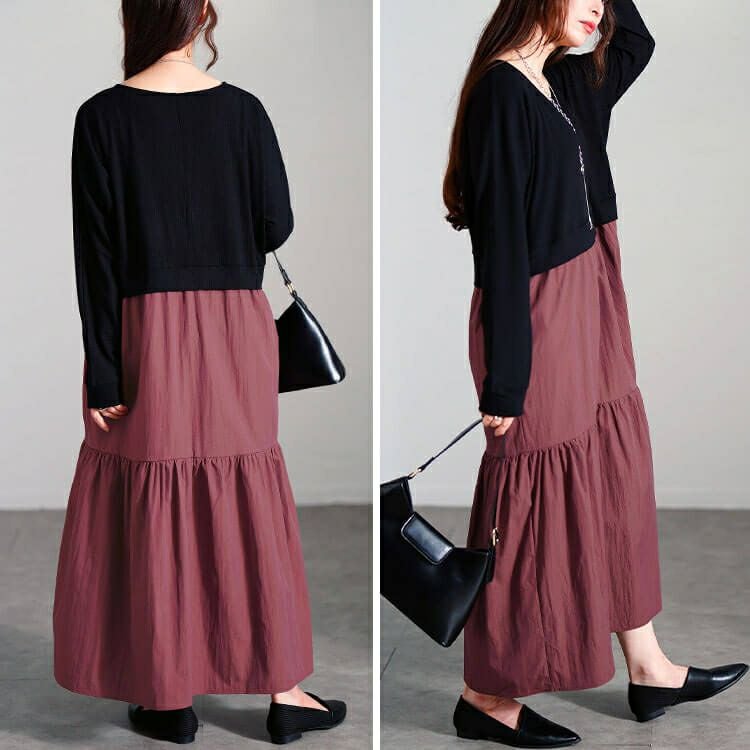 大きいサイズ レディース ハートネック切り替えティアードワンピース　sw-0691