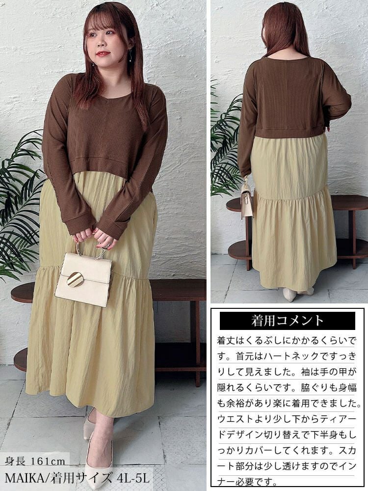 大きいサイズ レディース ハートネック切り替えティアードワンピース　sw-0691