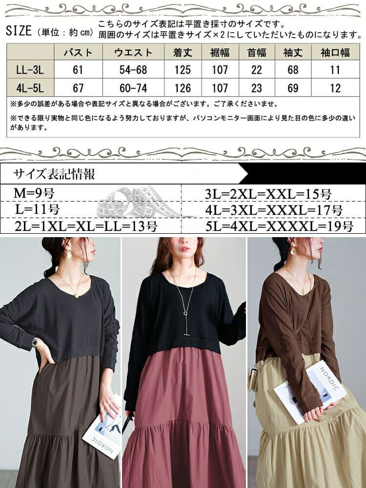 大きいサイズ レディース ハートネック切り替えティアードワンピース　sw-0691