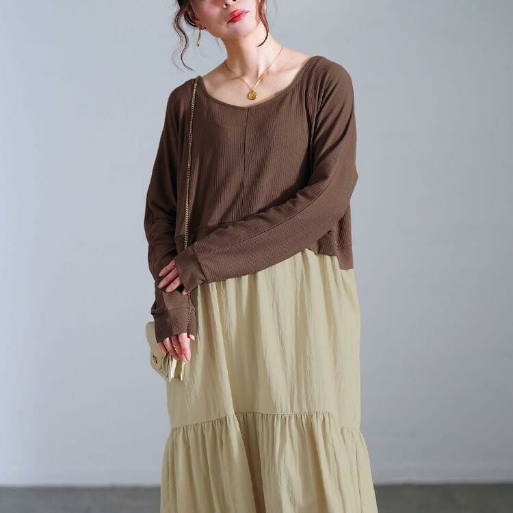 大きいサイズ レディース ハートネック切り替えティアードワンピース　sw-0691 モカ