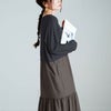 大きいサイズ レディース ハートネック切り替えティアードワンピース　sw-0691 チャコール