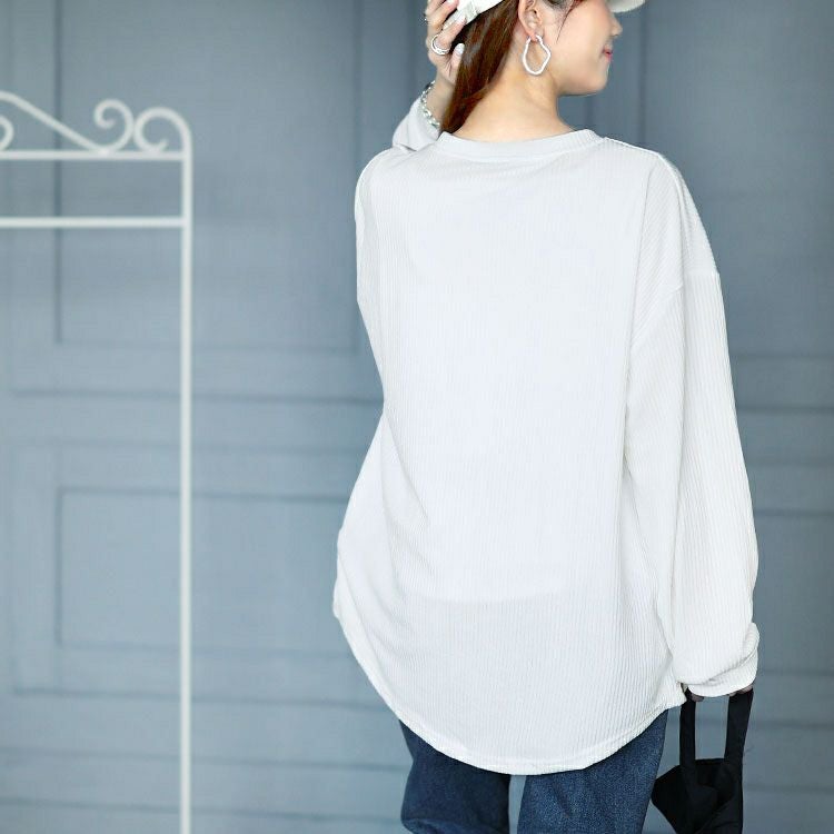 大きいサイズ レディース ラウンド裾Vネックリブカットソー　goldy-1654