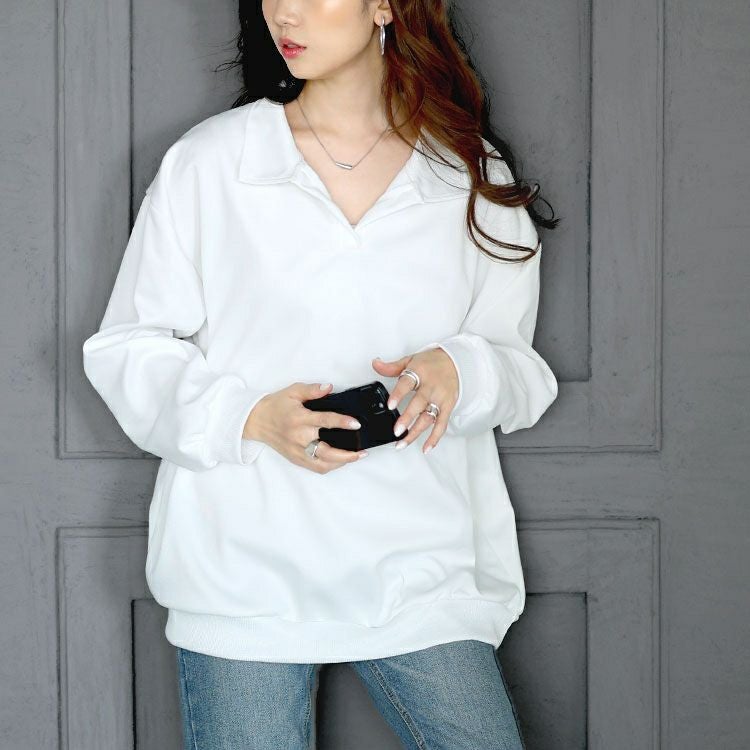 大きいサイズ レディース スキッパー襟オーバーサイズスウェット　goldy-1652