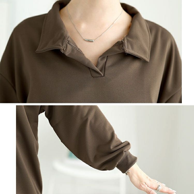 大きいサイズ レディース スキッパー襟オーバーサイズスウェット　goldy-1652