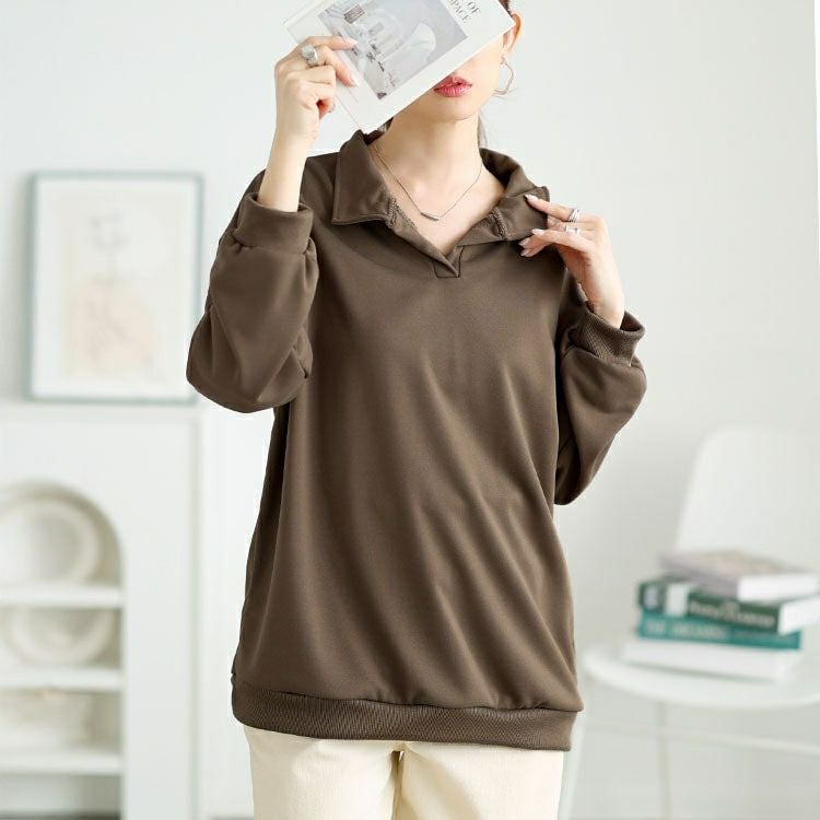 大きいサイズ レディース スキッパー襟オーバーサイズスウェット　goldy-1652