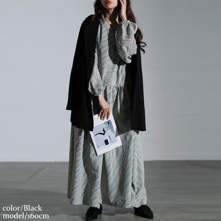 大きいサイズ レディース ストライプギャザーフレアワンピース　maru-30129