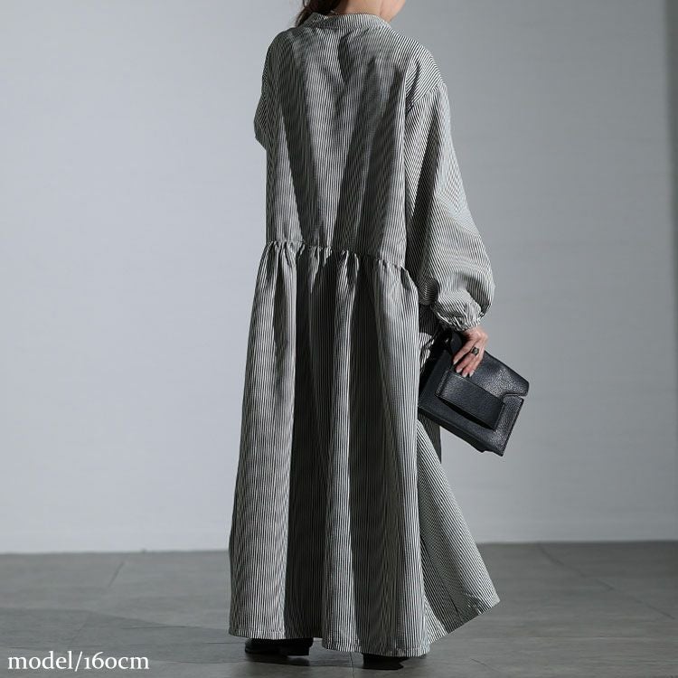 大きいサイズ レディース ストライプギャザーフレアワンピース　maru-30129