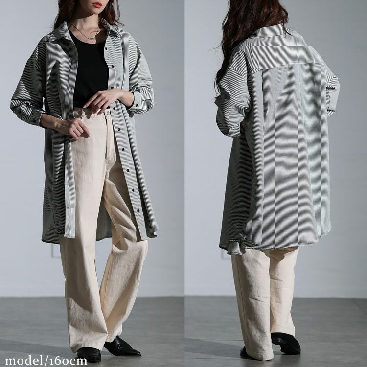 大きいサイズ レディース バックタックストライプシャツチュニック　maru-30127 【メール便可】