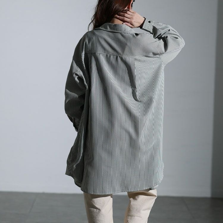 大きいサイズ レディース バックタックストライプシャツチュニック　maru-30127 【メール便可】