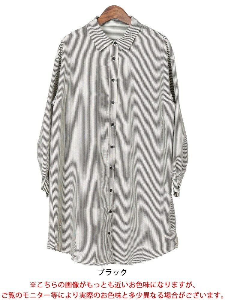 大きいサイズ レディース バックタックストライプシャツチュニック　maru-30127 【メール便可】