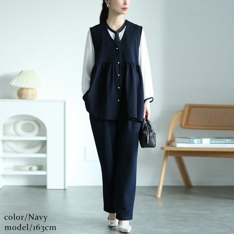 大きいサイズ レディース パールボタンペプラムベスト　mncut-152015