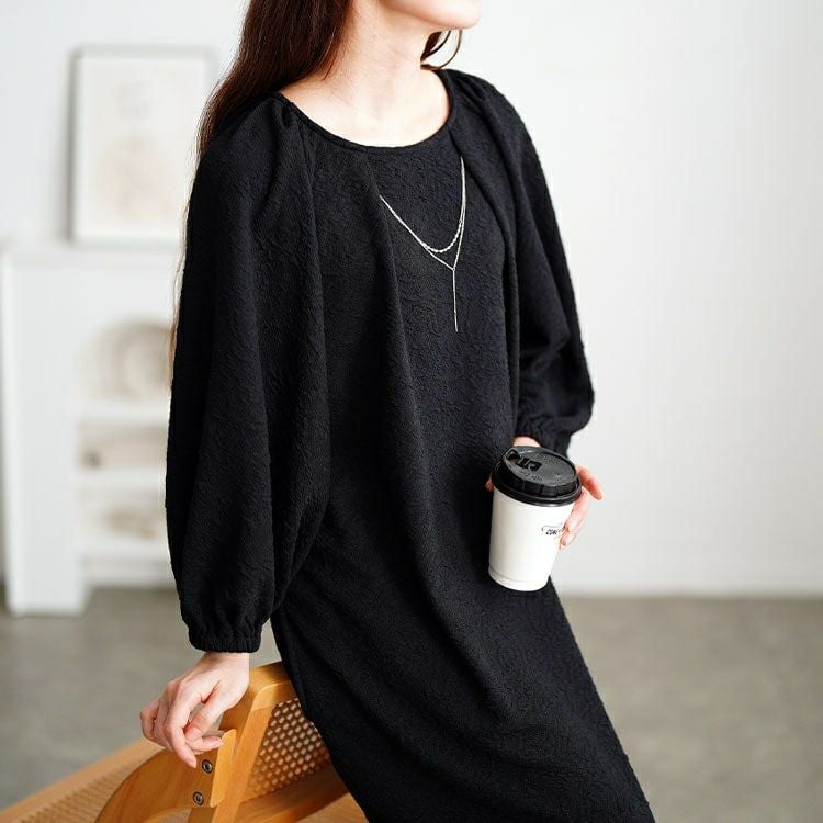 大きいサイズ レディース ネックレスチャーム付きラグランワンピース　mncut-152012