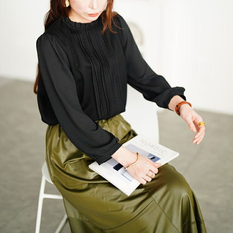 大きいサイズ レディース レース＆ピンタックフリルネックブラウス　mncut-152004 【メール便可】