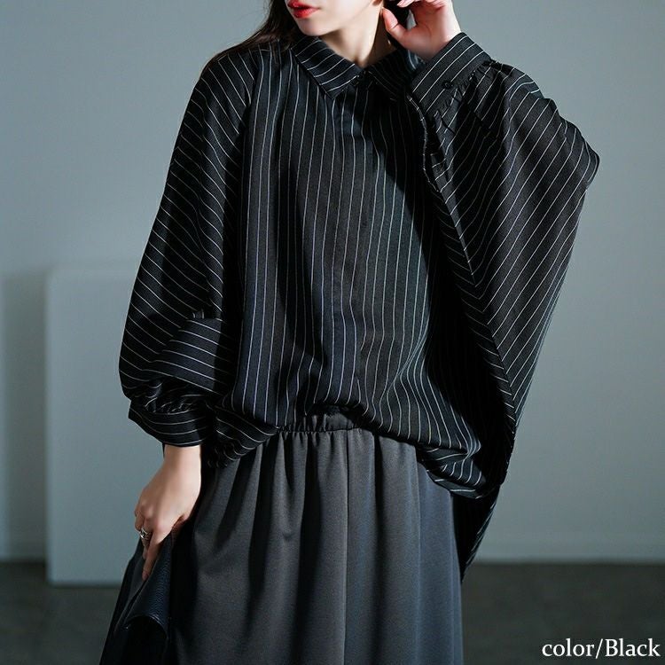 大きいサイズ レディース ピンストライプドルマンシャツ　sw-0678